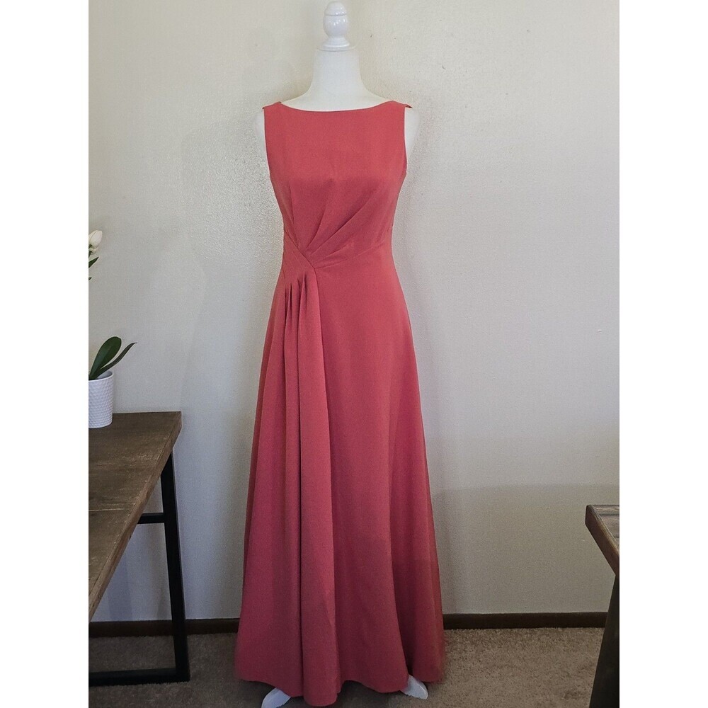 Kay Unger New York Coral Pink Maxi Formal Evening Gown Twist Waist Size 2 - Picture 2 of 15